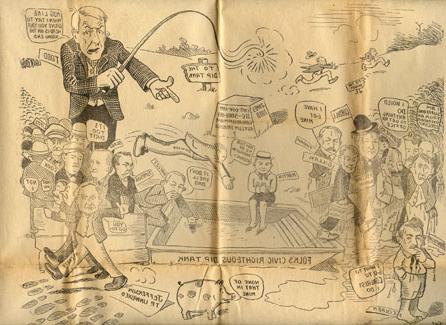 詹姆斯·托德是《诺达威民主党人》的总编辑，也是促使州政府官员选择玛丽维尔作为第五区师范学校所在地的主谋之一.  这幅漫画是詹姆斯·托德使用鞭子的漫画.
